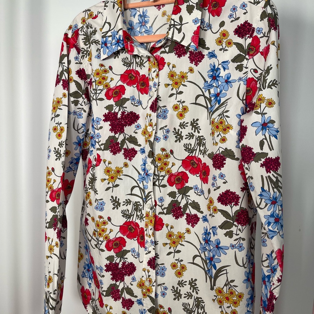 Talbots Floral Blouse - Red, Blue, Yellow